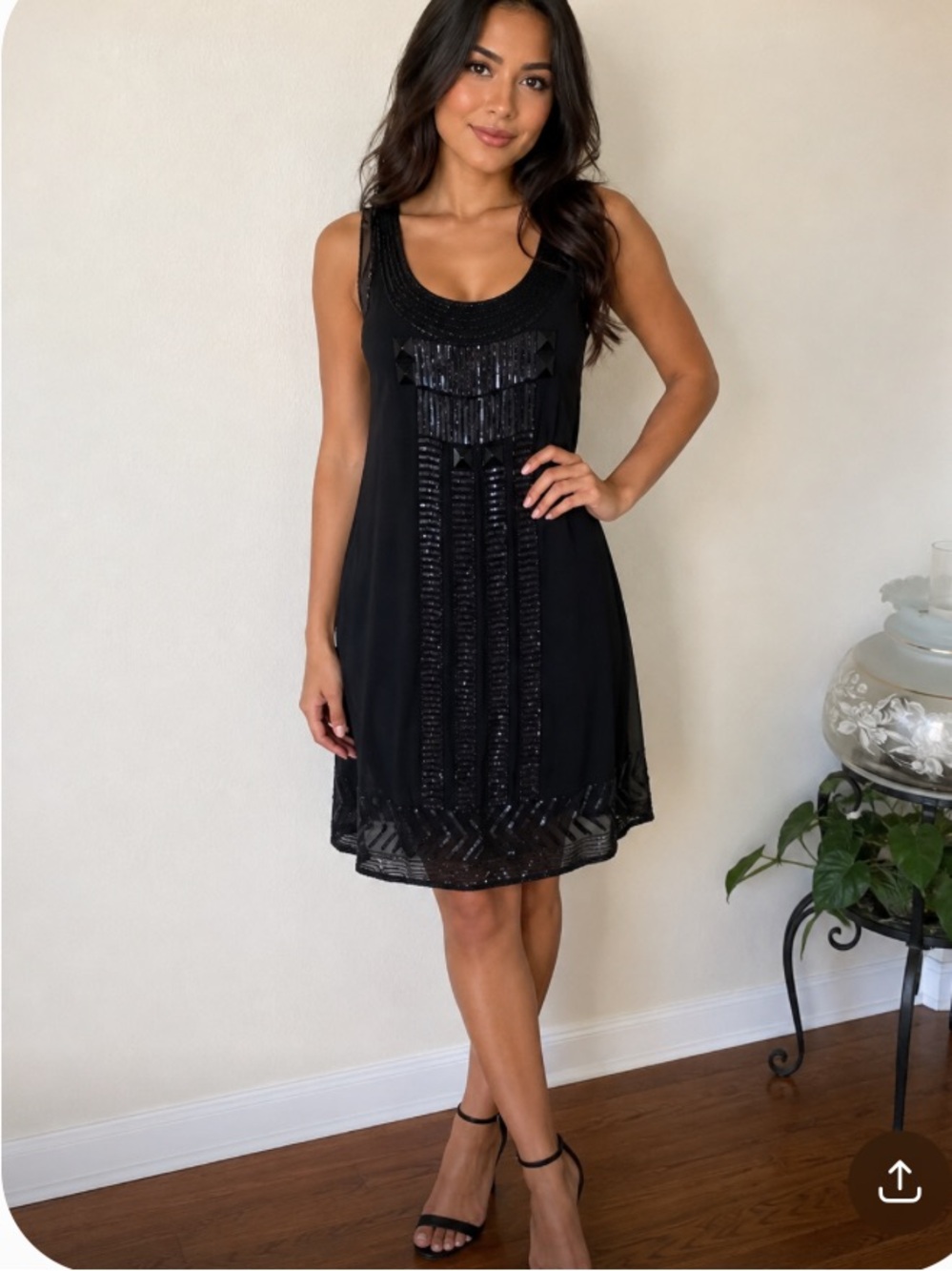 Worthington Sheath Black Beaded  Sleeveless St Cocktail Dress Womens Size 4 line